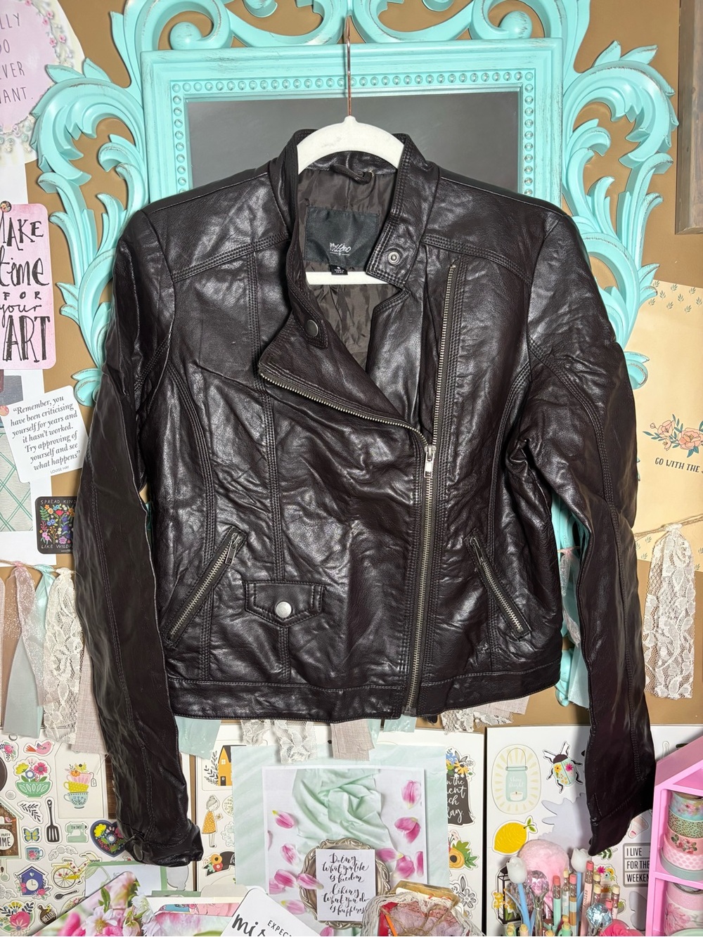 Mossimo Faux Leather Moto Jacket Dark Brown Full Zip Women’s S 2010 Fall Biker